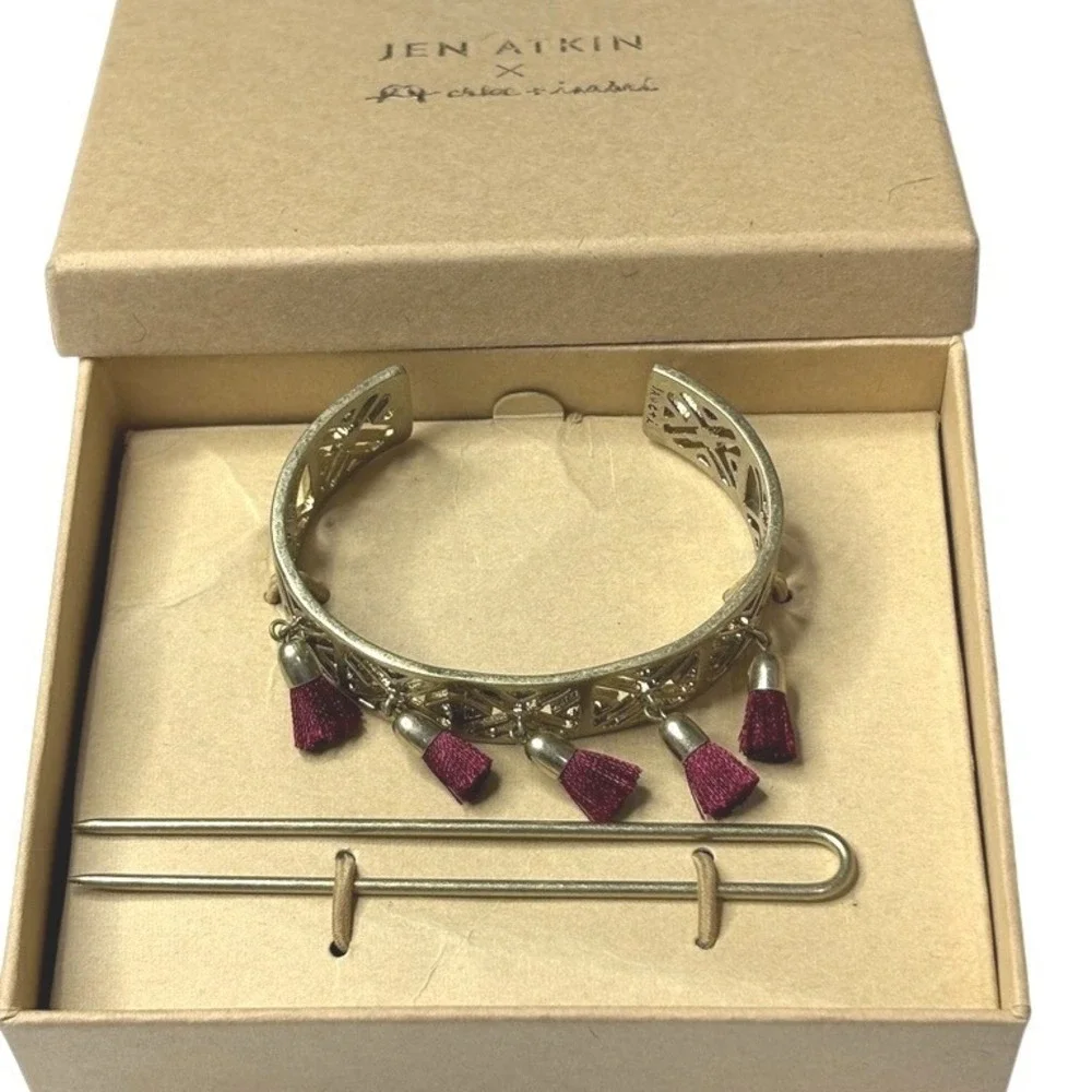 Jen Atkin X Chloe + Isabel Hair Bun Cuff Pin Set‎ Gold Tone Cut Outs Tassels
